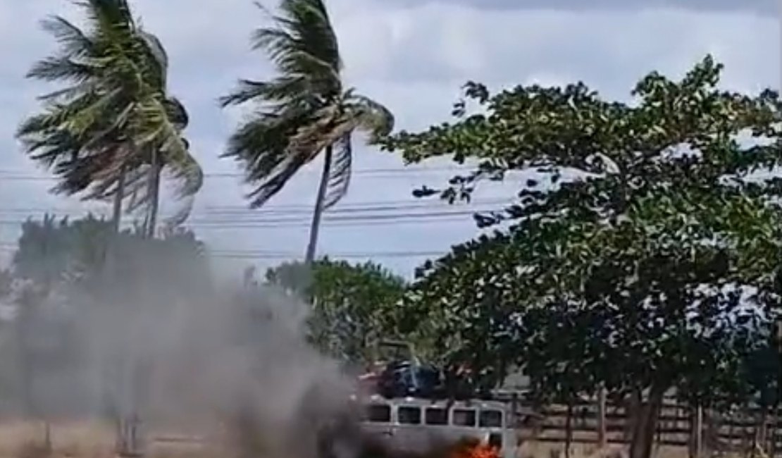 Incêndio em veículo se espalha para vegetação às margens da BR-101, em Teotônio Vilela