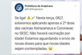 Apenas a segunda dose das vacinas AstraZeneca e Coronavac será aplicada no Sesc Arapiraca nesta terça-feira (6)