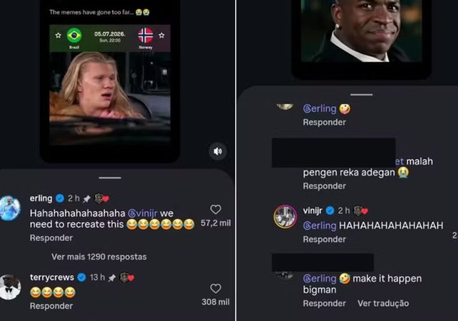 Haaland brinca com Vini Jr. sobre meme que usa música do filme As Branquelas: 'Precisamos recriar isso'