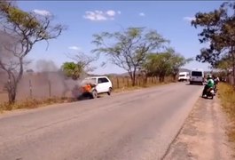|Vídeo| Veículo pega fogo enquanto transitava pela AL 115 em Girau do Ponciano