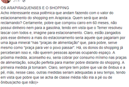 Em post, professor arapiraquense ironiza sobre reajuste de estacionamento e gera polêmica