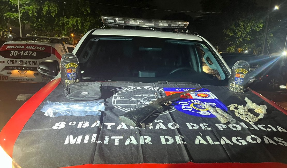Força Tática do 8º BPM prende três homens com drogas e arma em Rio Largo