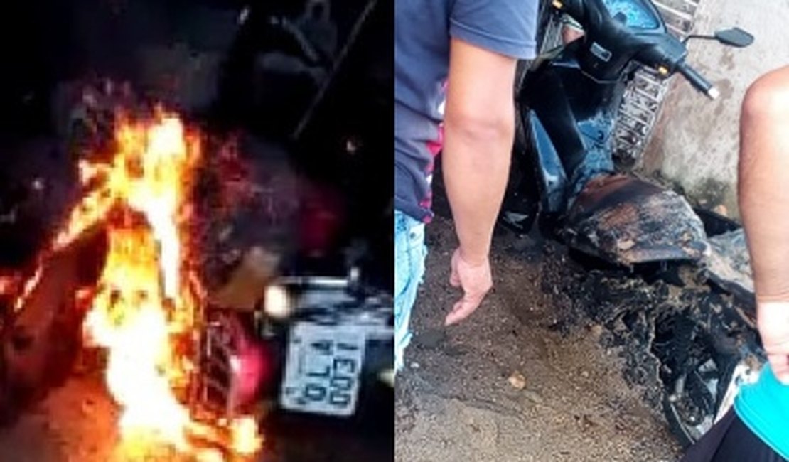 Vídeo. Moto pega fogo dentro de oficina mecânica em Arapiraca