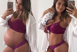 Aryane Steinkopf mostra antes e depois de lingerie e com o filho no colo
