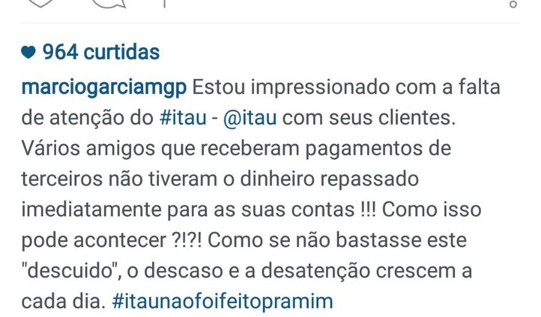 Em rede social, Márcio Garcia critica serviço do banco Itaú