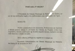 Mesa Diretora da Câmara de Palmeira dos Índios proíbe permanência de imprensa no plenário
