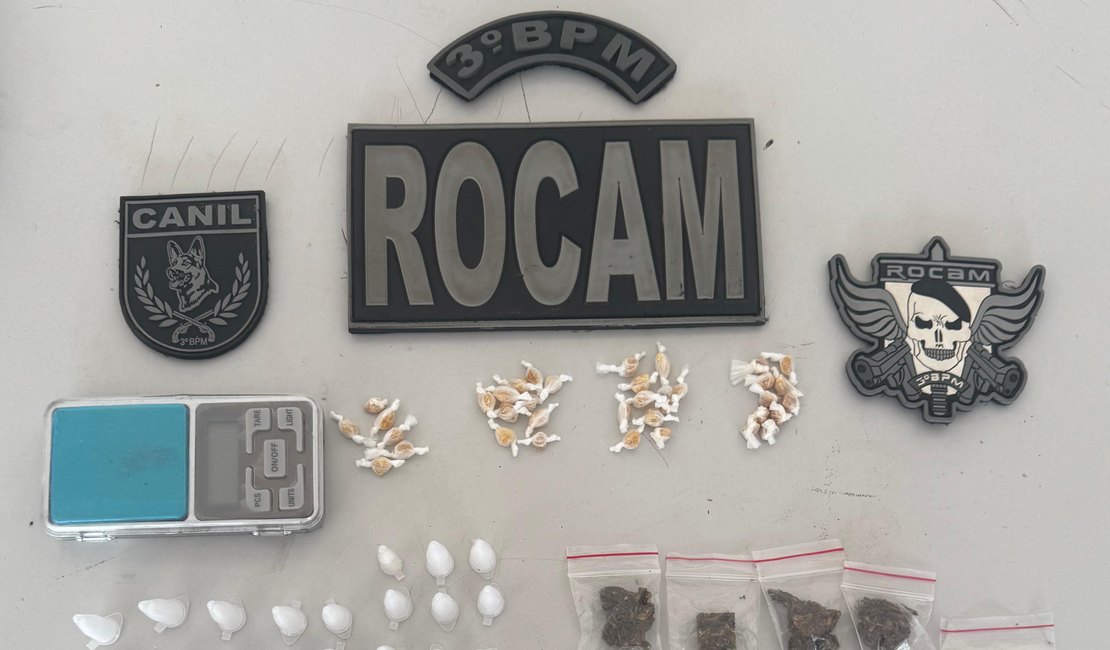 Suspeito de tráfico é preso e polícia apreende maconha, cocaína e crack, em Arapiraca