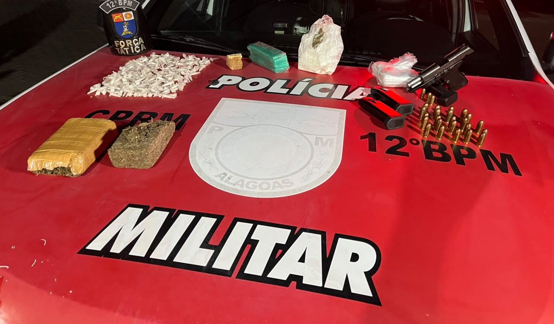 Força Tática do 12º BPM prende dois suspeitos por tráfico de drogas e posse de arma no bairro Cidade Universitária
