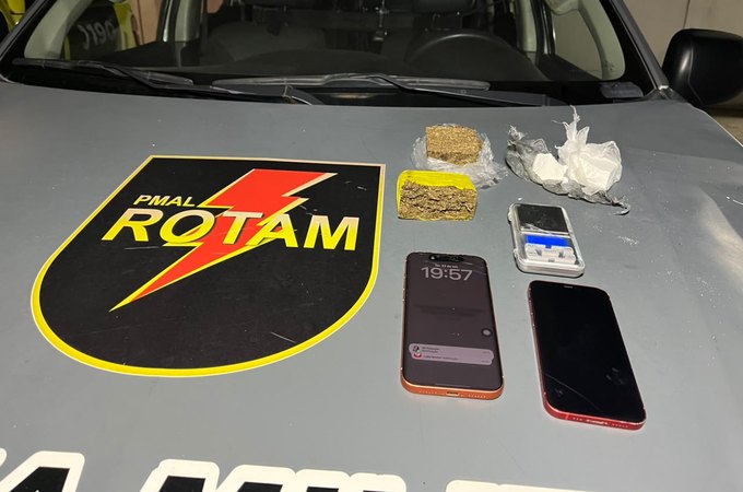 Rotam prende casal com drogas e balança de precisão durante abordagem no Antares, em Maceió