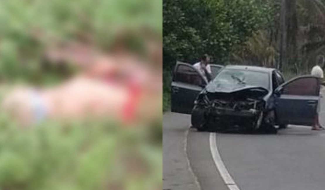 Homem morre e duas pessoas ficam feridas em grave acidente entre carro e moto na AL-101 Sul