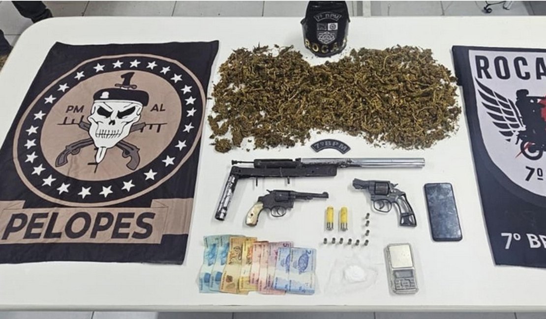 PM apreende armas, drogas e munições após denúncia em Santana do Ipanema