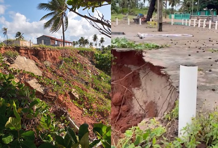 Avanço do mar deixa moradores de loteamento e turistas em risco, em Coruripe