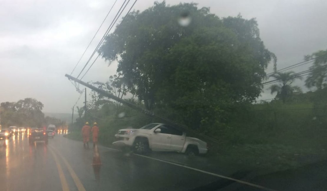 Motorista de Maribondo perde controle da direção e colide carro do prefeito em poste na BR 316