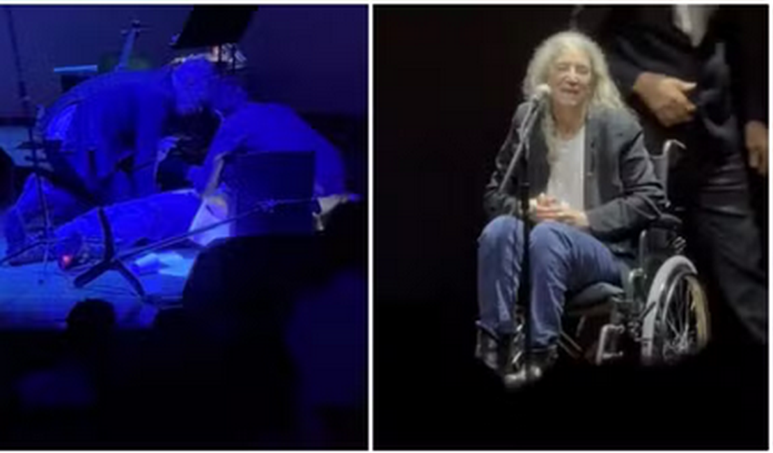 Patti Smith desmaia em show em SP e deixa palco em cadeira de rodas: 'Infelizmente, estou doente'