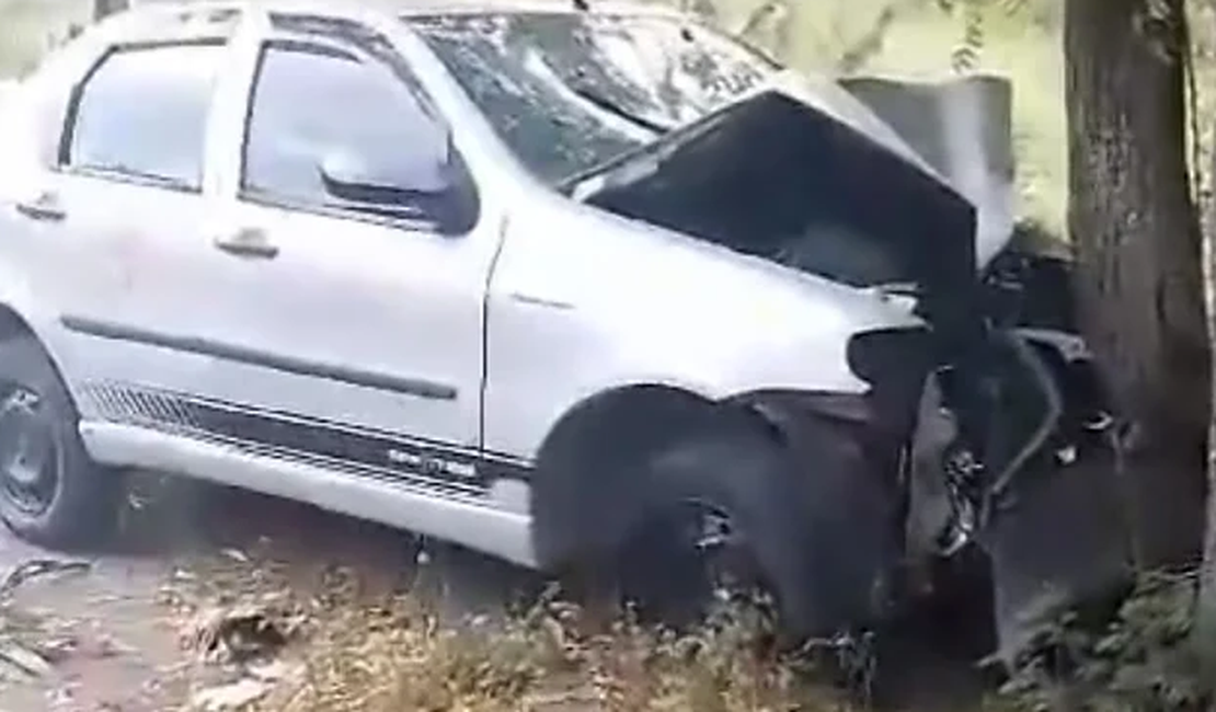 Dois saem feridos em batida de carro contra árvore na AL-145, no Sertão