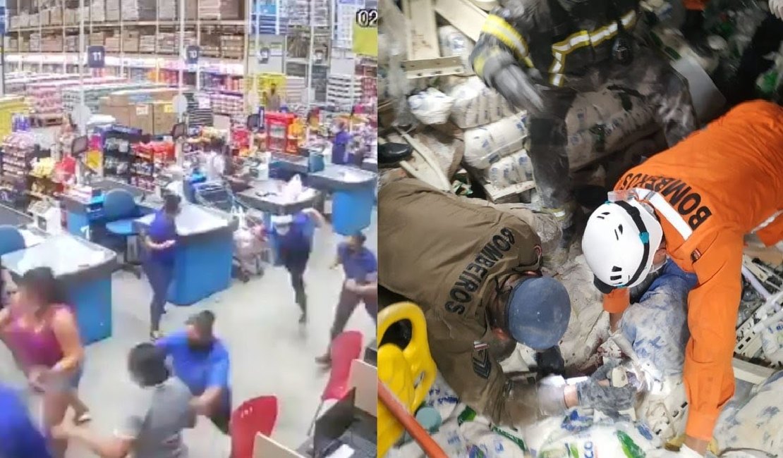 Prateleiras de supermercado caem em cima de clientes e deixam um morto e feridos