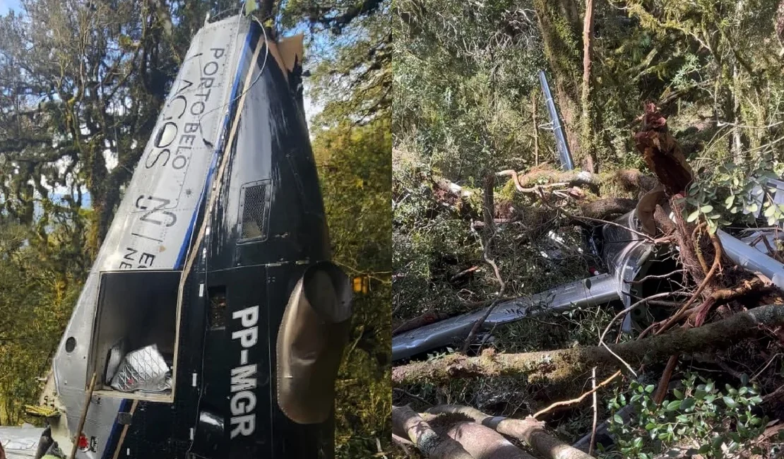Motores do helicóptero que levava Rick são retirados; aeronave fica na mata