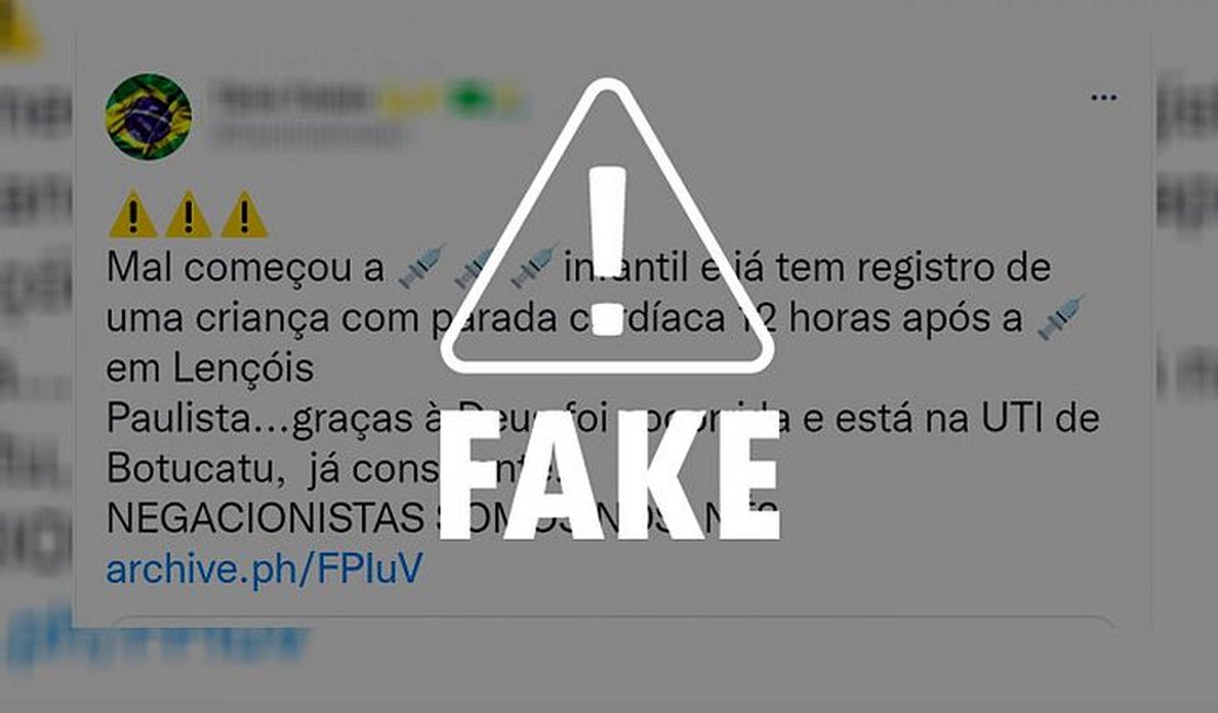 É falso que menina tenha sofrido parada cardíaca por causa da vacina contra Covid-19