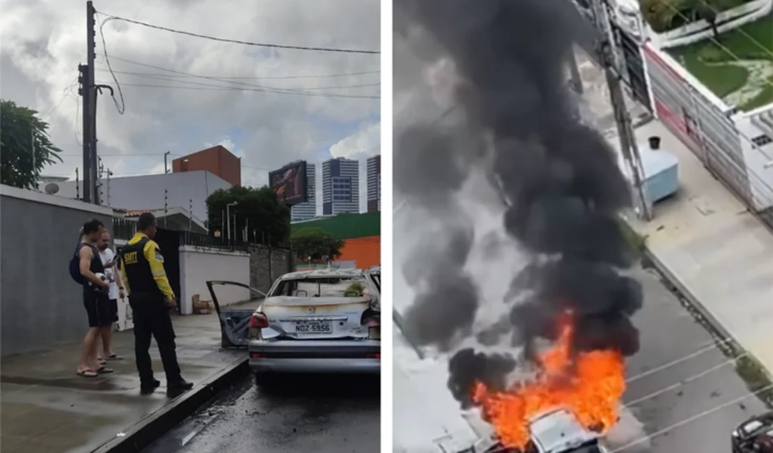 Carro pega fogo na Jatiúca, em Maceió; assista ao vídeo