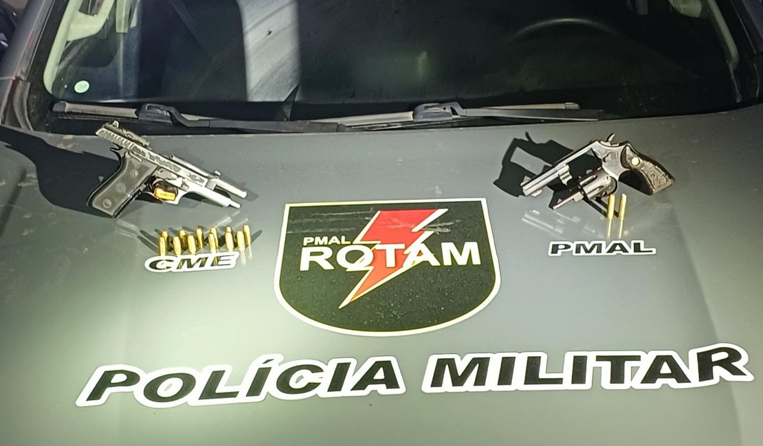 Polícia Militar prende casal com armas de fogo após abordagem no Tabuleiro, em Maceió