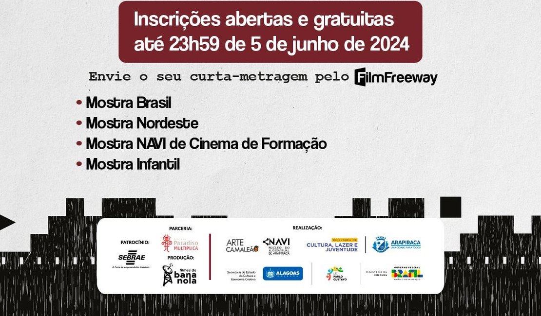 Faltam 7 dias para o encerramento das inscrições da 3ª edição do Festival de Cinema de Arapiraca