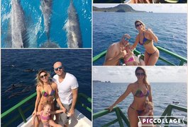 Sheila Mello passeia com a família e encontra golfinhos em Noronha
