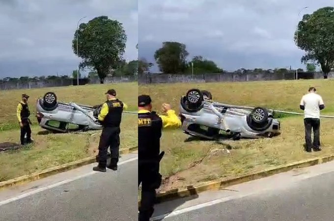 Motorista fica ferida após carro capotar próximo ao Aeroporto Zumbi dos Palmares