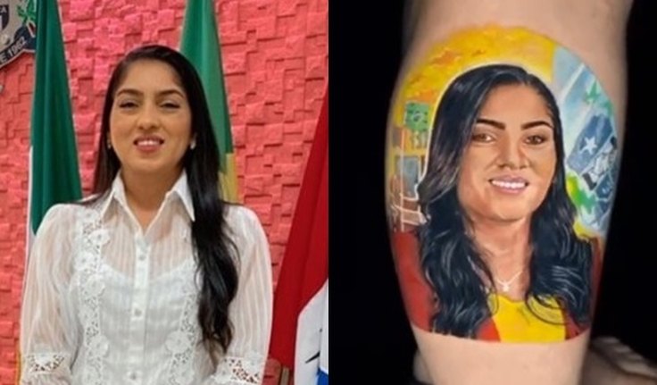 Moradora de Ouro Branco homenageia prefeita tatuando o rosto dela na perna