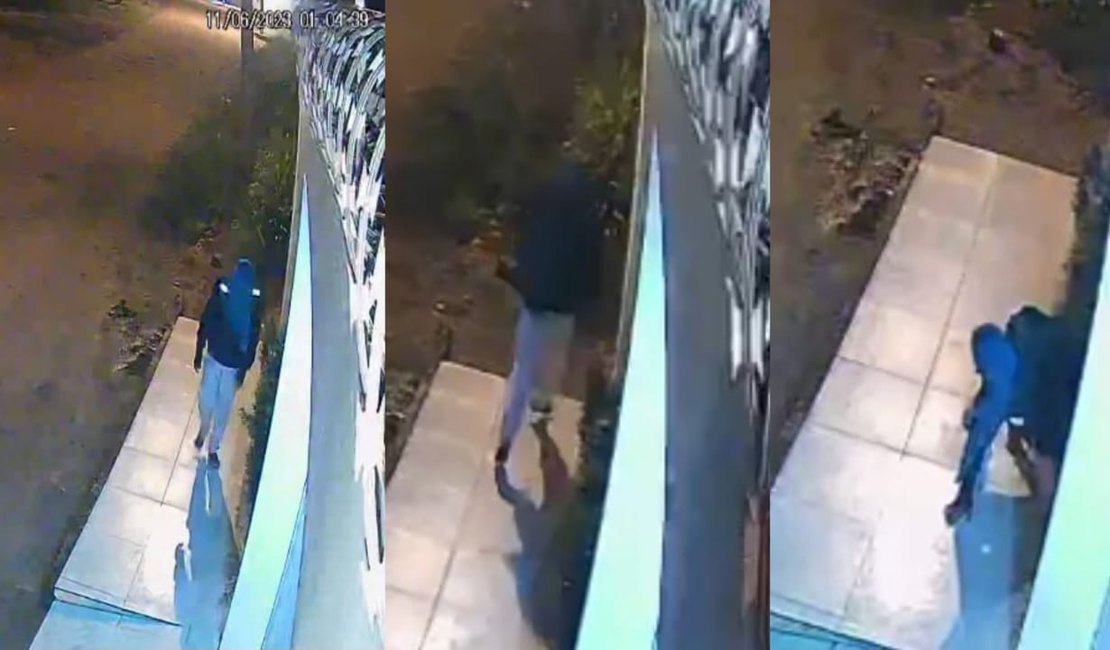 VÍDEO: Com o rosto coberto, ladrão tenta invadir residência e ação é flagrada por câmera, em Arapiraca