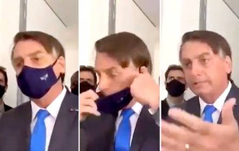 Bolsonaro tira máscara, manda repórter calar a boca e agride jornalista verbalmente