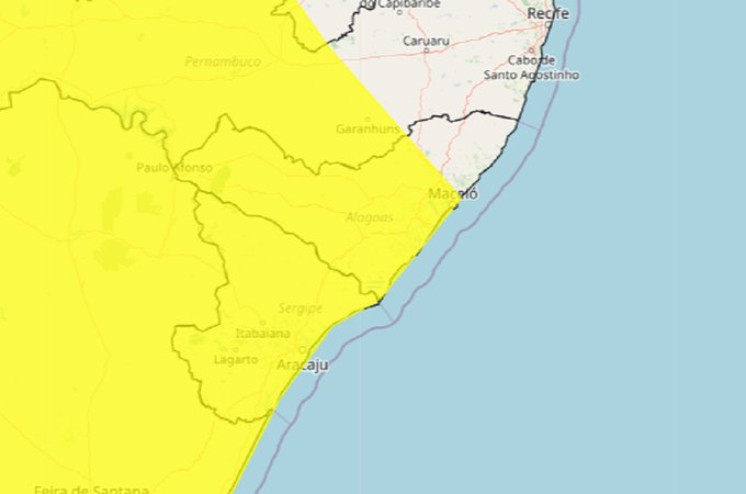 Inmet emite alerta de chuvas intensas para 84 municípios de Alagoas