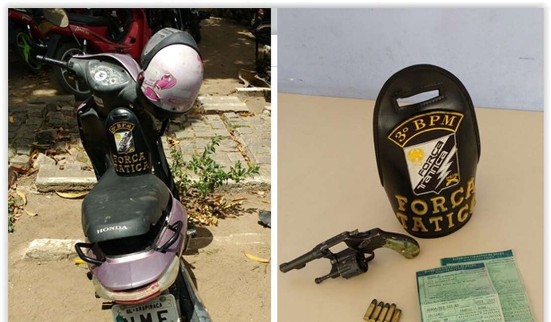 Força Tática apreende revólver e recupera moto roubada em Arapiraca
