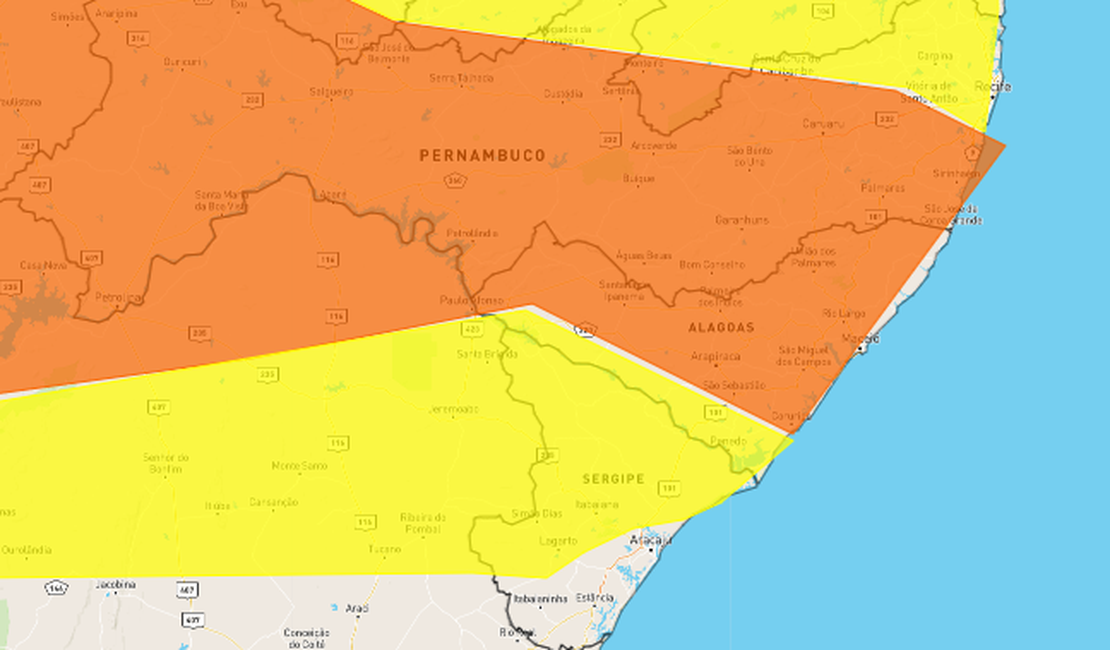 Inmet aponta que todos os municípios alagoanos estão em alerta para chuvas intensas