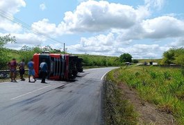Caminhoneiro perde controle de veículo e toma às margens de rodovia alagoana