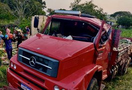 Motorista perde controle de caminhão carregado de verduras e capota na AL-110, em Arapiraca