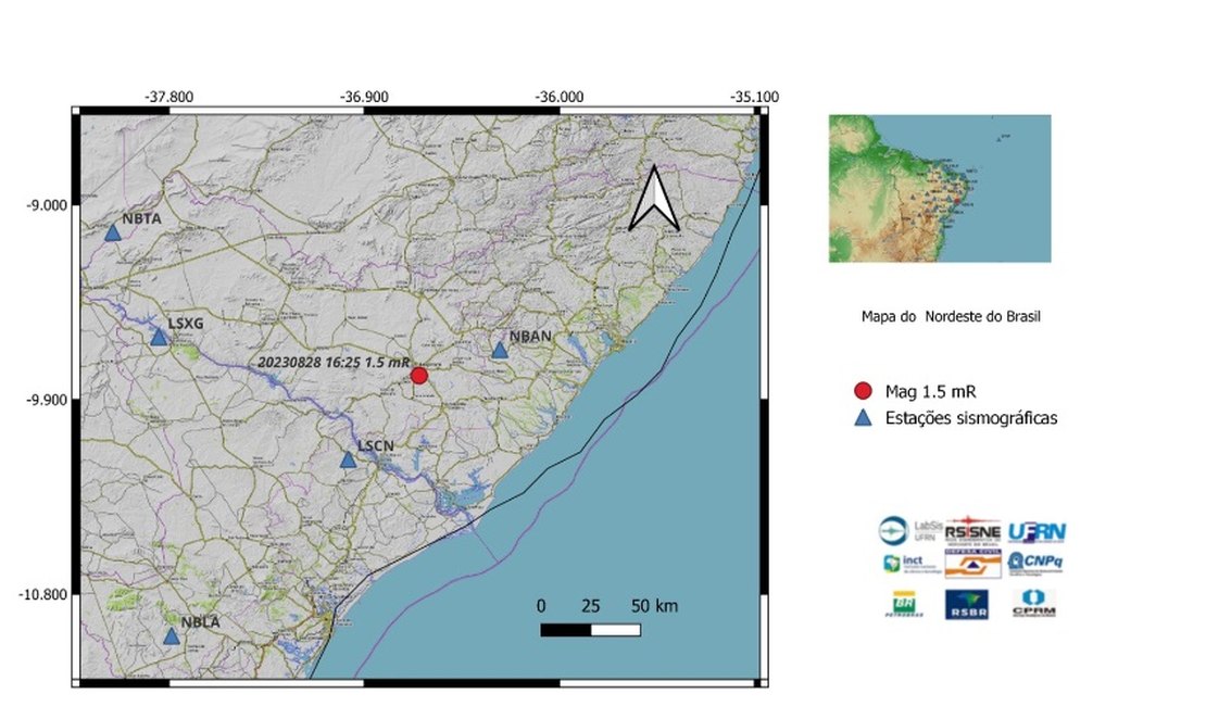 Laboratório Sismológico da UFRN registra terceiro tremor de terra, em Arapiraca durante o mês de agosto