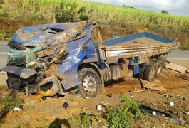 Carga se desprende em curva e caminhão tomba em rodovia de Alagoas