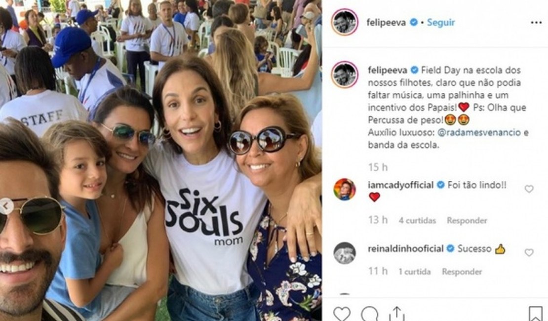 Ivete Sangalo e vocalista da Banda Eva se apresentam juntos na escola dos filhos