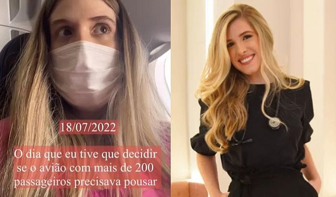 ﻿﻿Com apenas um mês de formação, jovem médica socorre passageiro de avião e evita pouso emergencial