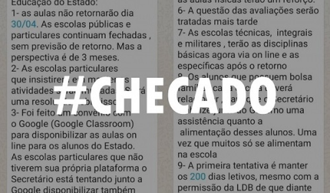 Mensagem sobre medidas da Educação após live não se refere ao Governo de Alagoas