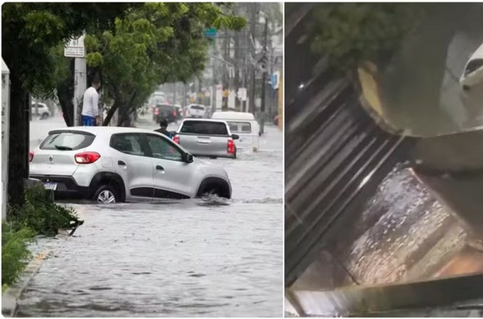 Forte chuva alaga ruas de Fortaleza e causa transtornos para a população