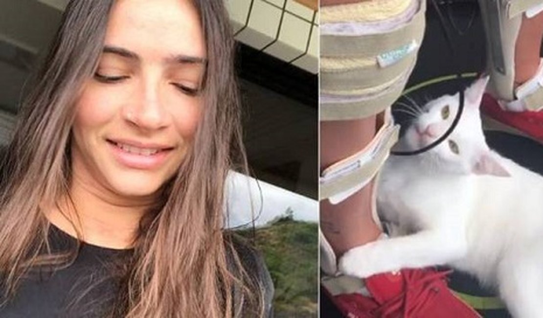 Lais Souza vibra ao ficar de pé em exercício com 'ajuda' de gatinho