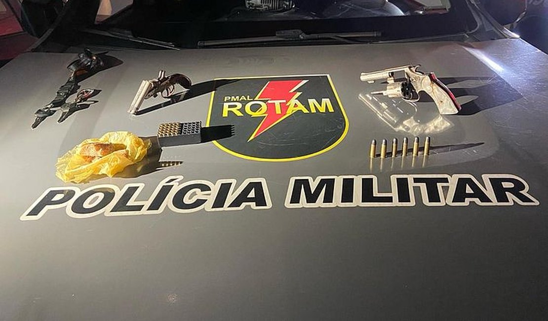 Polícia Militar apreende armas, drogas e recupera veículo roubado na capital alagoana