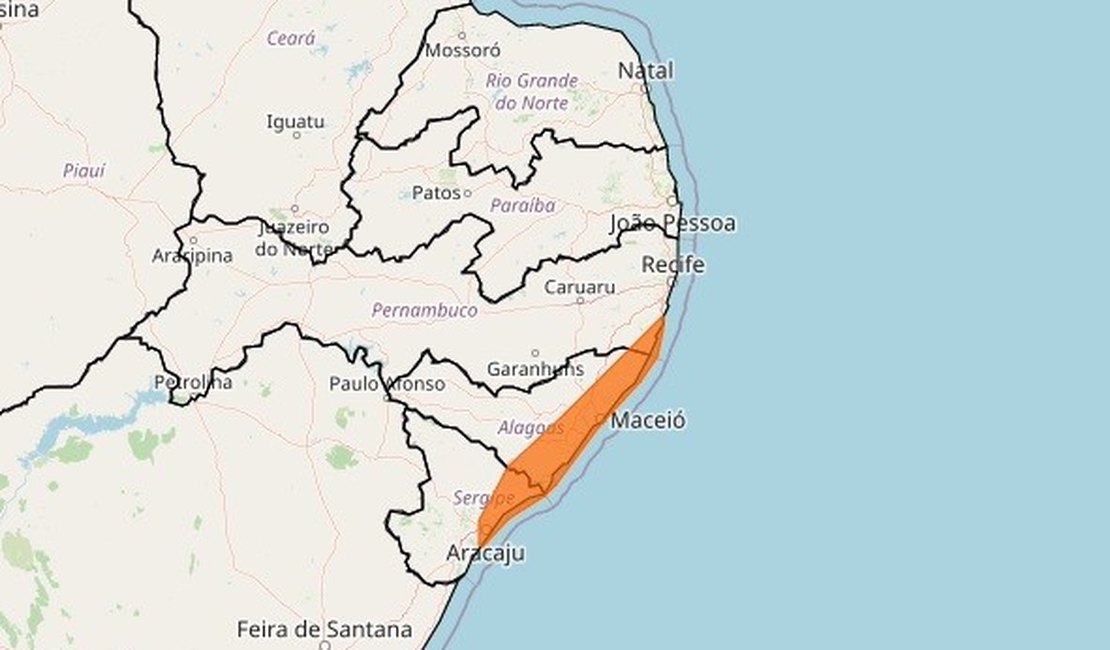 Sem Arapiraca na lista, novo alerta do Inmet prevê chuva forte em 42 cidades de Alagoas nas próximas horas