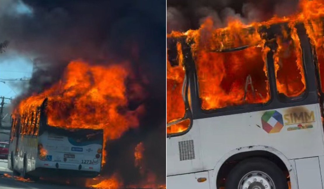 Ônibus pega fogo e assusta populares na Avenida Fernandes Lima, em Maceió