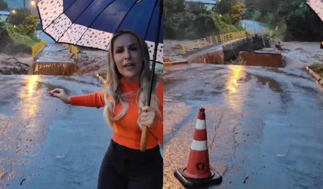 Ponte é arrastada pela correnteza enquanto prefeita grava vídeo sobre chuva no RS