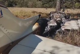 Avião em chamas com 300 kg de cocaína faz pouso forçado em fazenda em Goiás