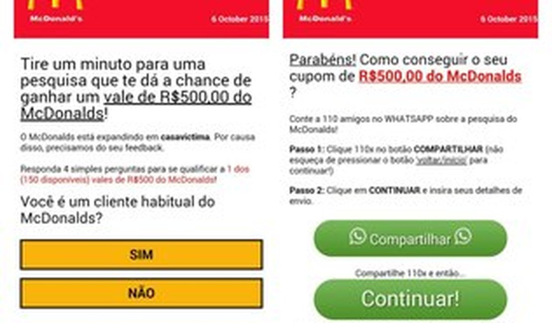 Golpe no WhatsApp usa falsa mensagem do McDonald’s para roubar informações