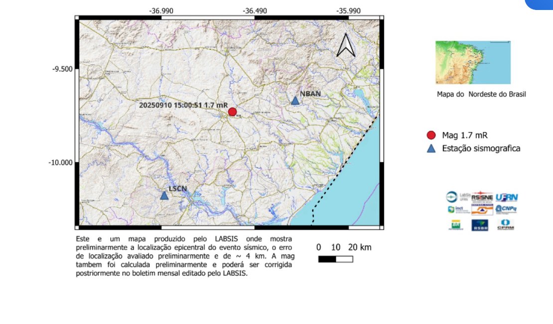 Arapiraca registra novo tremor de terra, aponta Labsis