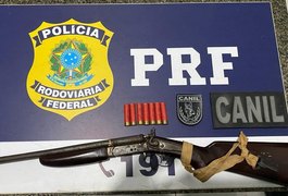 Canil do 3° BPM e PRF apreendem espingarda em ônibus clandestino em São Sebastião